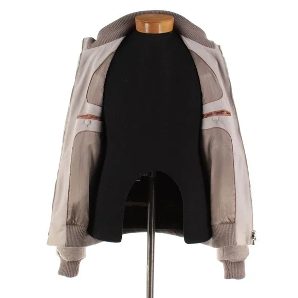 Mnadelli NWD Goat Suede Leather Bomber Jacket Size 58 (~3XL US) In Beige - Picture 7 of 13